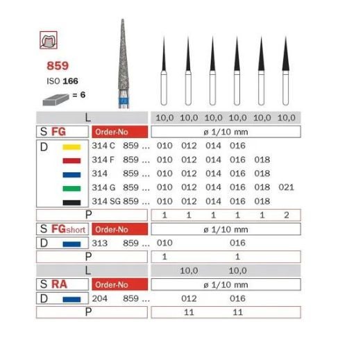 Diaswiss Diamond FG Needle Bur 314 859 524 014 Medium Pack Of 5