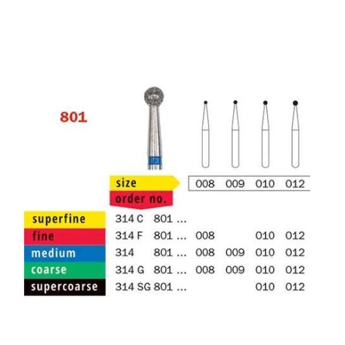 Diaswiss Diamond FG Round Bur 314 801 010 Coarse Pack Of 5