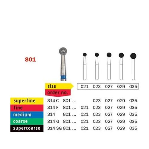 Diaswiss Diamond FG Round Bur 314 801 504 027 Extra-Fine Pack Of 5