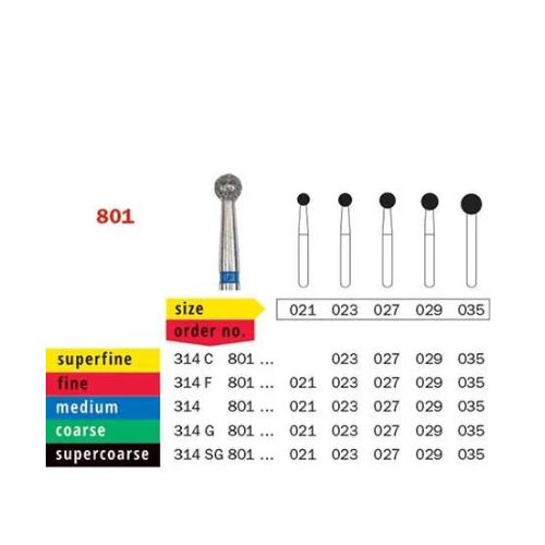Diaswiss Diamond FG Round Bur 314 801 035 Extra-Fine Pack Of 5