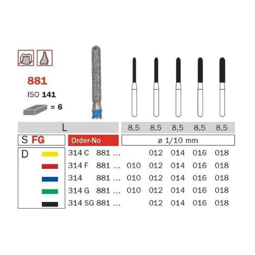 Diaswiss Diamond FG Round End Cylinder Bur 314 881 534 014 Coarse Pack Of 5