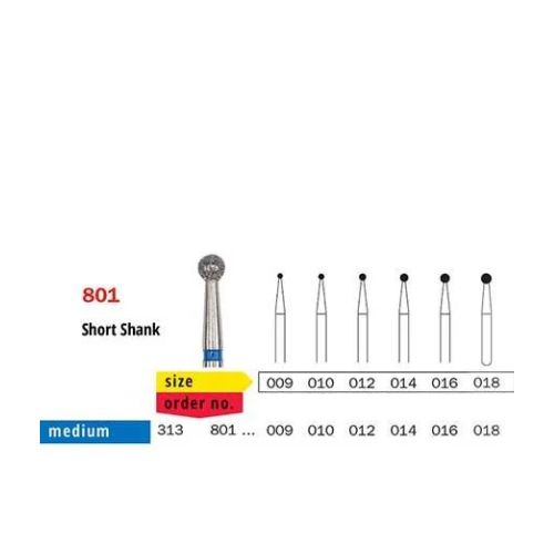 Diaswiss Diamond FG Short Shank Round Bur 313 801 010 Medium Pack Of 5