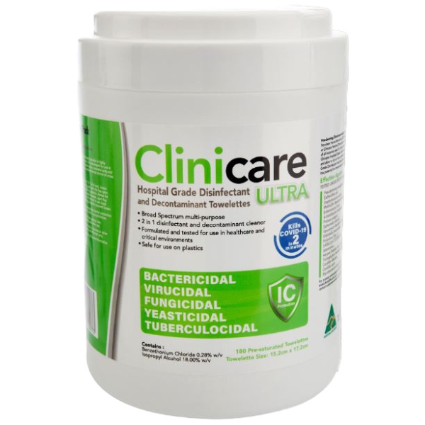 Clinicare Hospital Grade Disinfectant Wipes Tub Of 180