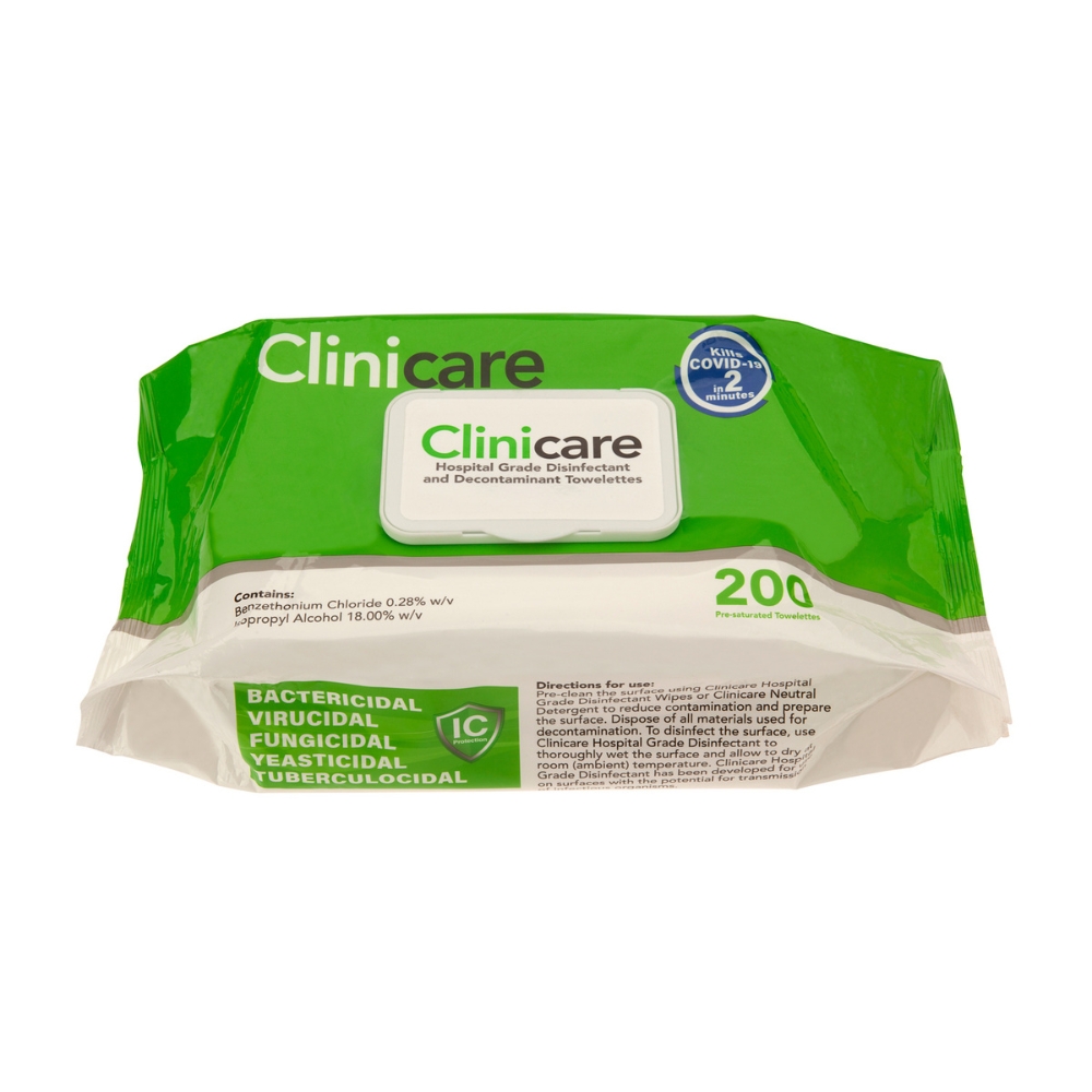 Clinicare Hospital Grade Disinfectant Flat Pack Wipes Pack Of 200