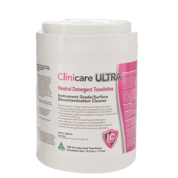 Clinicare Neutral Detergent Wipes Tub Of 180