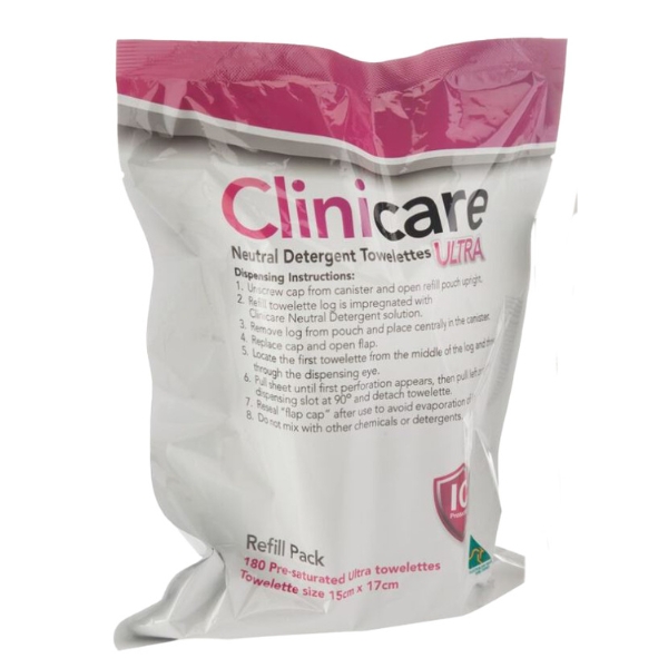 Clinicare Neutral Detergent Wipes Refill Pack Of 180