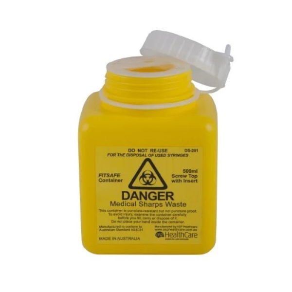 FitSafe Sharps Container Screw Top With Insert & Label 500ml