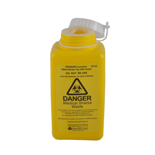 FitSafe Sharps Container Screw Top With Insert & Label 750ml
