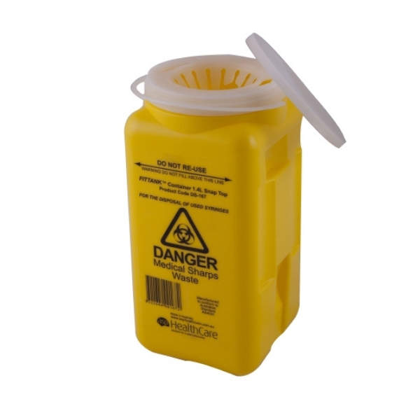FitTank Sharps Container Resealable Snap Top 1.4 Litre