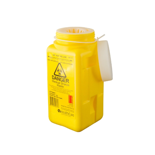 FitTank Sharps Container Screw Top With Oval Insert 1.4 Litre
