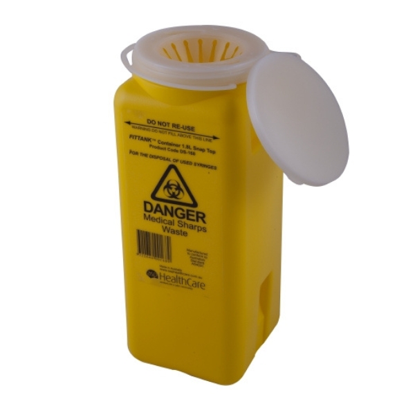FitTank Sharps Container Resealable Snap Top 1.8 Litre
