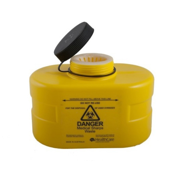 FitTank Sharps Container Screw Top With Oval Insert & Label 3 Litre