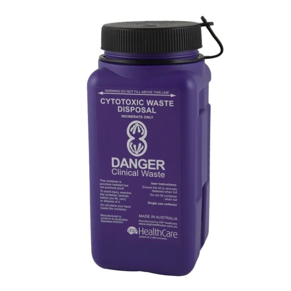 FitTank Cytotoxic Sharps Container Screw Top With Insert 1.4 Litre