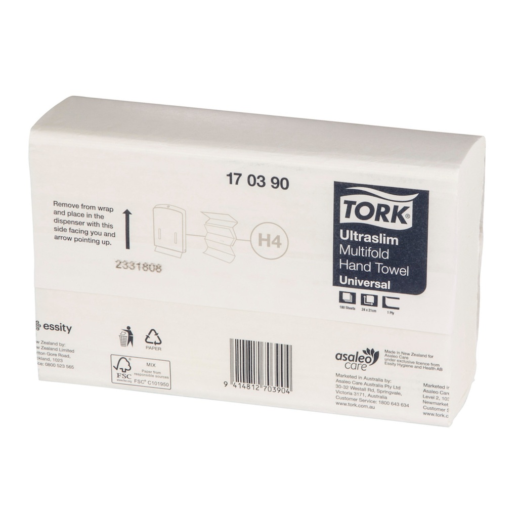 Tork Ultraslim Multifold Hand Towel Universal White 1 Ply 180 Sheets 170390 20 Packs Per Carton
