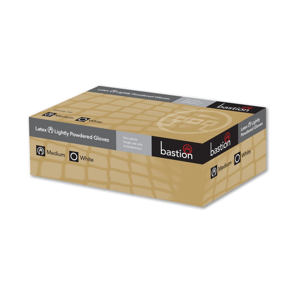 Bastion Latex Lightly Powdered Smooth Gloves White Pack Of 100