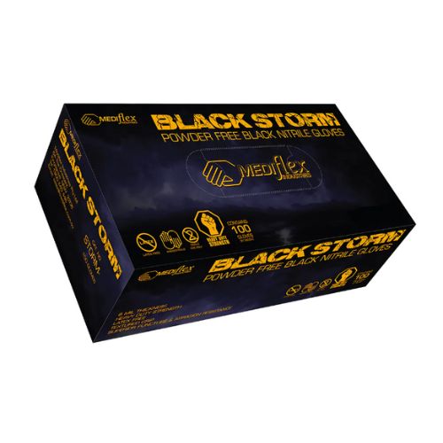 Mediflex Black Storm Nitrile Disposable Powder Free Gloves Pack Of 100