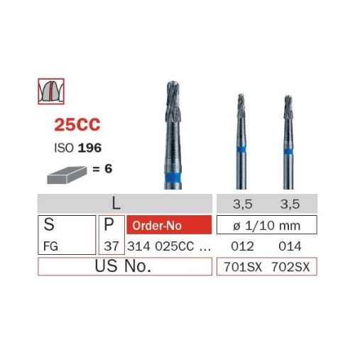 Diaswiss FG Tungsten Carbide Crown Cutter Round End 25CC 580 012 Pack Of 5