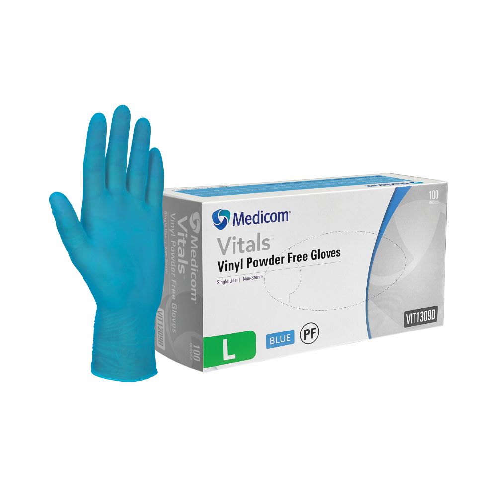 Medicom Vitals Vinyl Powder Free Gloves Blue Pack Of 100