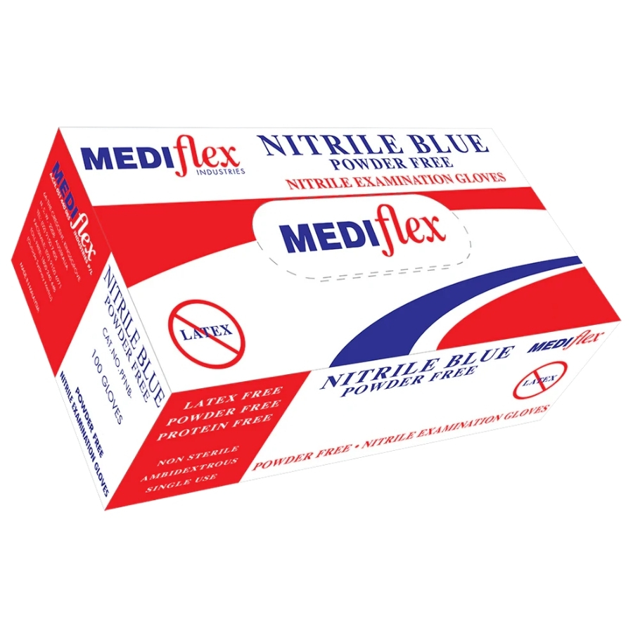 Mediflex Examination Grade Powder Free Blue Nitrile Gloves Pack Of 100