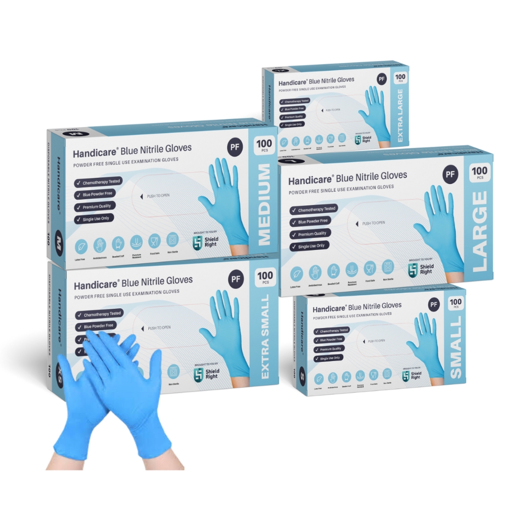 Handicare Examination Nitrile Single Use Powder Free Blue Gloves Box Of 100