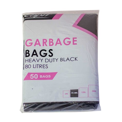 Garbage Bags Flat Pack Heavy Duty Black 75- 80 Litres Carton Of 250