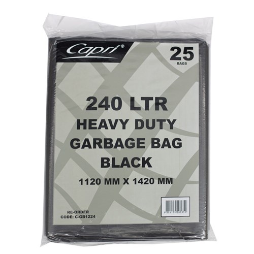 Garbage Bags Flat Pack Heavy Duty Black 240 Litres Carton Of 100