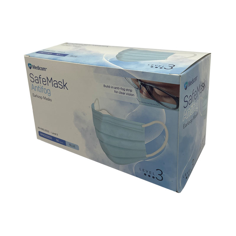 Medicom SafeMask Level 3 Antifog With Earloops Face Masks Blue Box Of 50