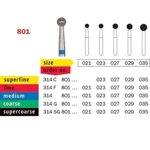 Diaswiss Diamond FG Round Bur 314 801 504 023 Extra-Fine Pack Of 5