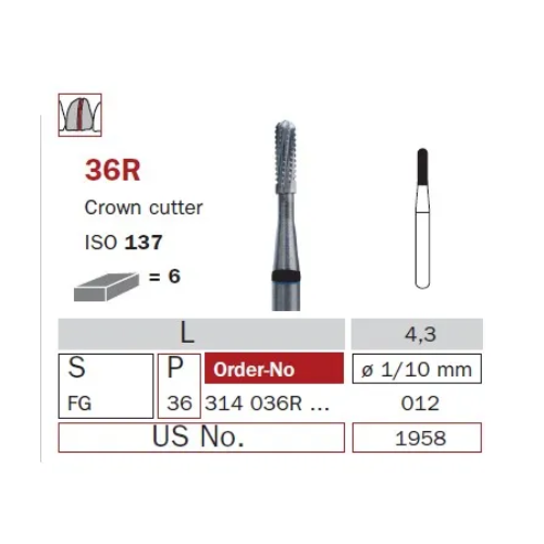 Diaswiss FG Tungsten Carbide Crown Cutter 36R/012 Individuals Pack Of 5