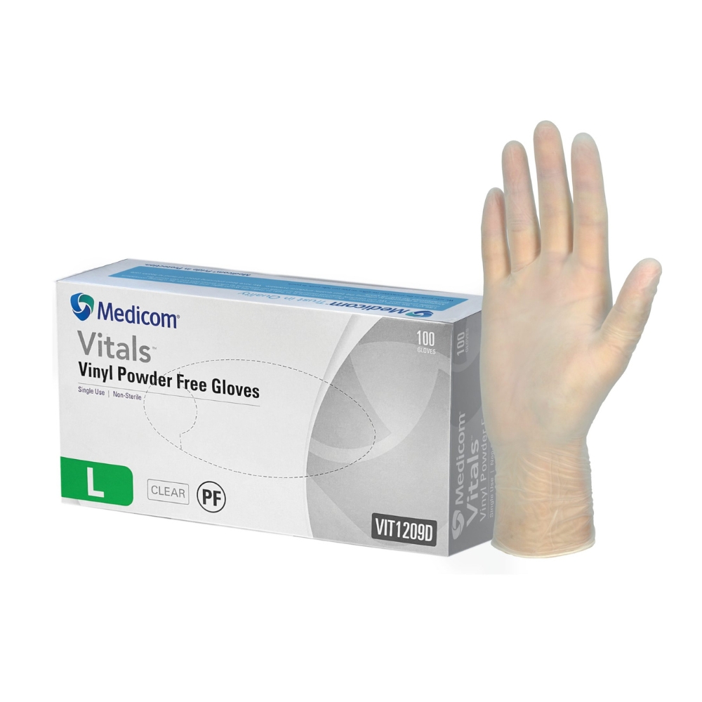 Medicom Vitals Vinyl Powder Free Gloves Clear Pack Of 100