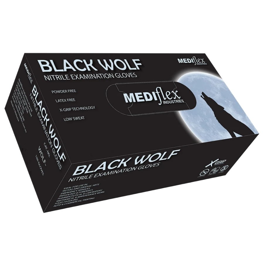 Mediflex Black Wolf Powder Free Nitrile Gloves Pack Of 100