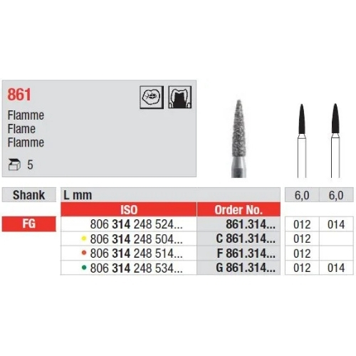 Edenta Diamond FG Short Flame 314 861 012 Fine Pack Of 5