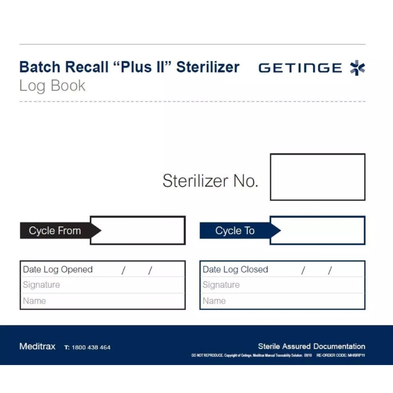 Getinge Meditrax Batch Recall Plus II Log Book 6034311905