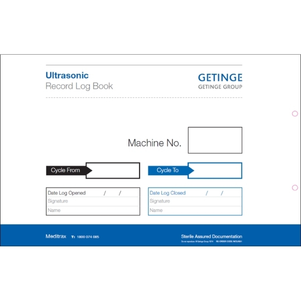 Getinge Meditrax Ultrasonic Cleaning Monitor Log Book SX/UMLB