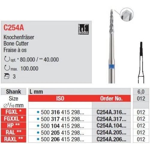 Edenta Tungsten Carbide FG Bone Cutter C254A Pack Of 3