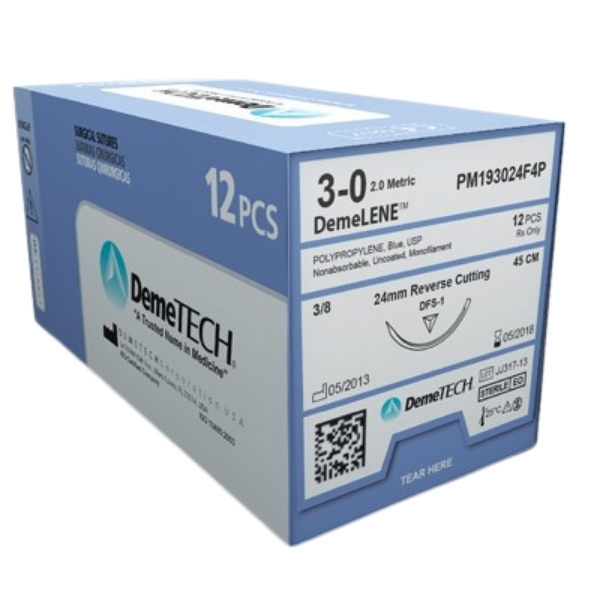 DemeLENE Poly Suture 4/0 19mm Reverse Cutting 3/8 45cm Pack of 12