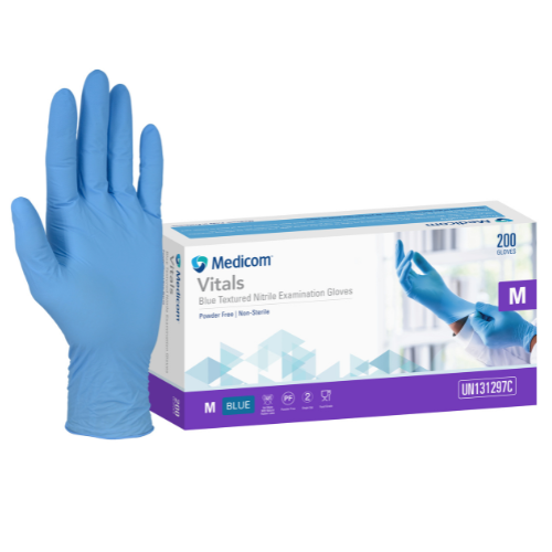 Medicom Vitals Nitrile Powder Free Standard Cuff Gloves Blue Box Of 200