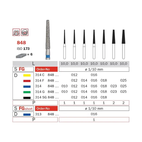Diaswiss Diamond FG Long Flat End Taper Bur 314 848 534 014 Coarse Pack Of 5
