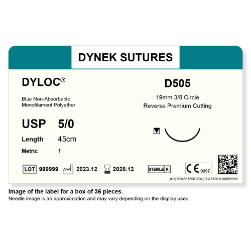Dynek Dyloc Synthetic Non Absorbable 5/0x45cm On 19mm 3/8 Sutures D505 Box Of 36