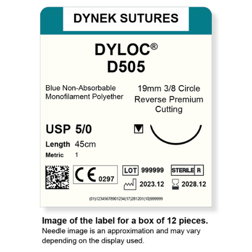 Dynek Dyloc Synthetic Non Absorbable 5/0x45cm On 19mm 3/8 Sutures D505 Box Of 12
