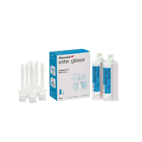 Zhermack Elite Glass Silicone Clear Matrix Material Kit 2x50ml + 6 Mixing Tips Green