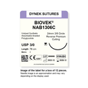Dynek Biovek Synthetic Absorbable 3/0x76cm On 24mm 3/8 Undyed Beige Sutures NAB1306C Box Of 12