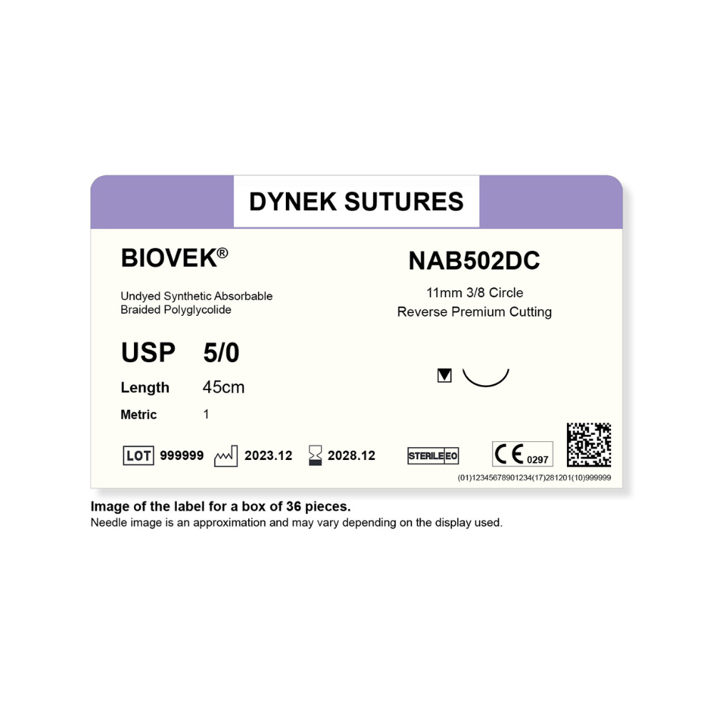 Dynek Biovek Synthetic Absorbable 5/0x45cm On 11mm 3/8 Undyed Beige Sutures NAB502DC Box Of 36