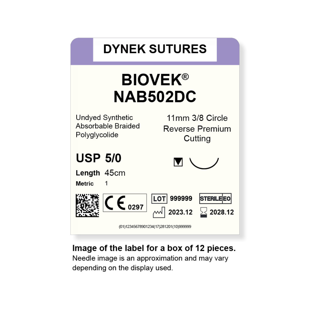 Dynek Biovek Synthetic Absorbable 5/0x45cm On 11mm 3/8 Undyed Beige Sutures NAB502DC Box Of 12
