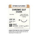 Dynek Surgical Catgut Chromic Cut Natural Absorbable 3/0x50cm On 19mm 3/8 Sutures CG305 Box Of 12