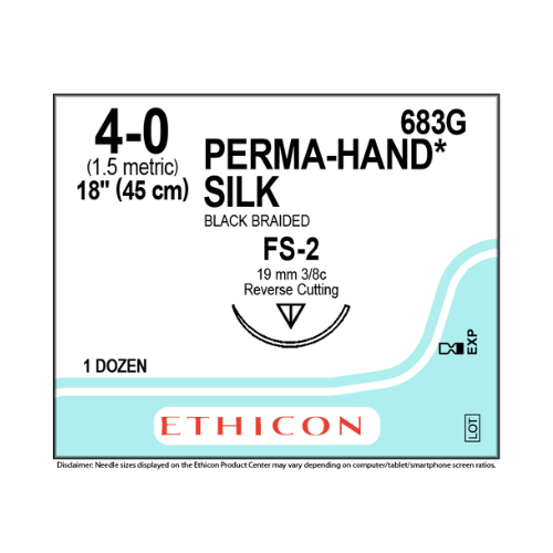 Ethicon Perma-Hand Silk 4/0x45cm On 19mm 3/8 Sutures 683G Box Of 12