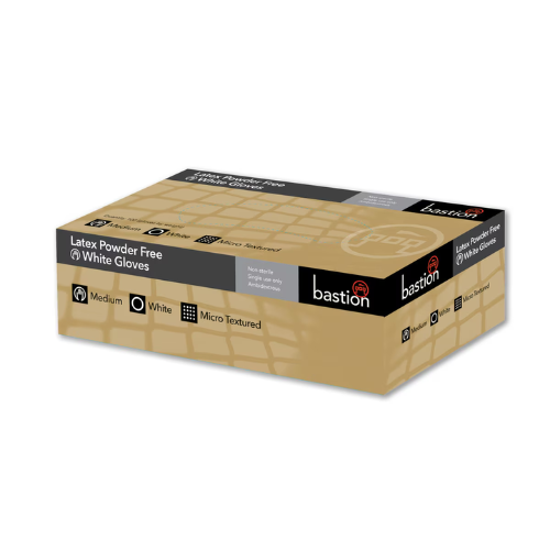 Bastion Latex Examination Gloves Powder Free White Pack of 100