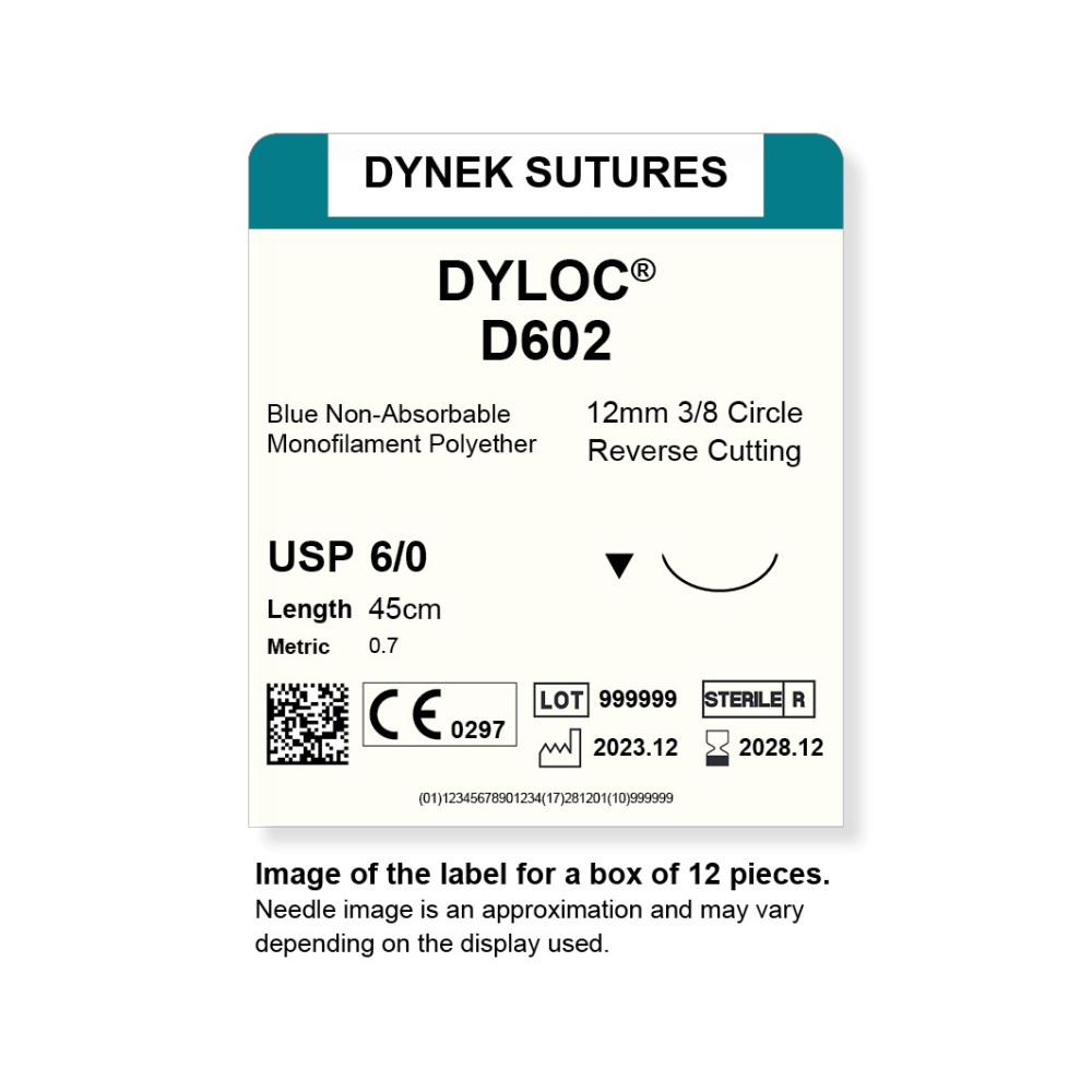 Dynek Dyloc Synthetic Non Absorbable 6/0x45cm On 12mm 3/8 Sutures D602 Box Of 12