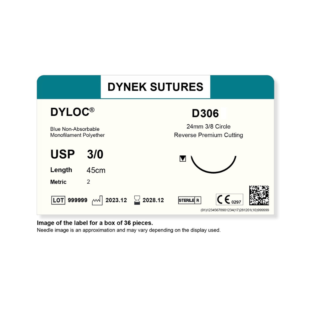 Dynek Dyloc Synthetic Non Absorbable 3/0x45cm On 24mm 3/8 Sutures D306 Box Of 36