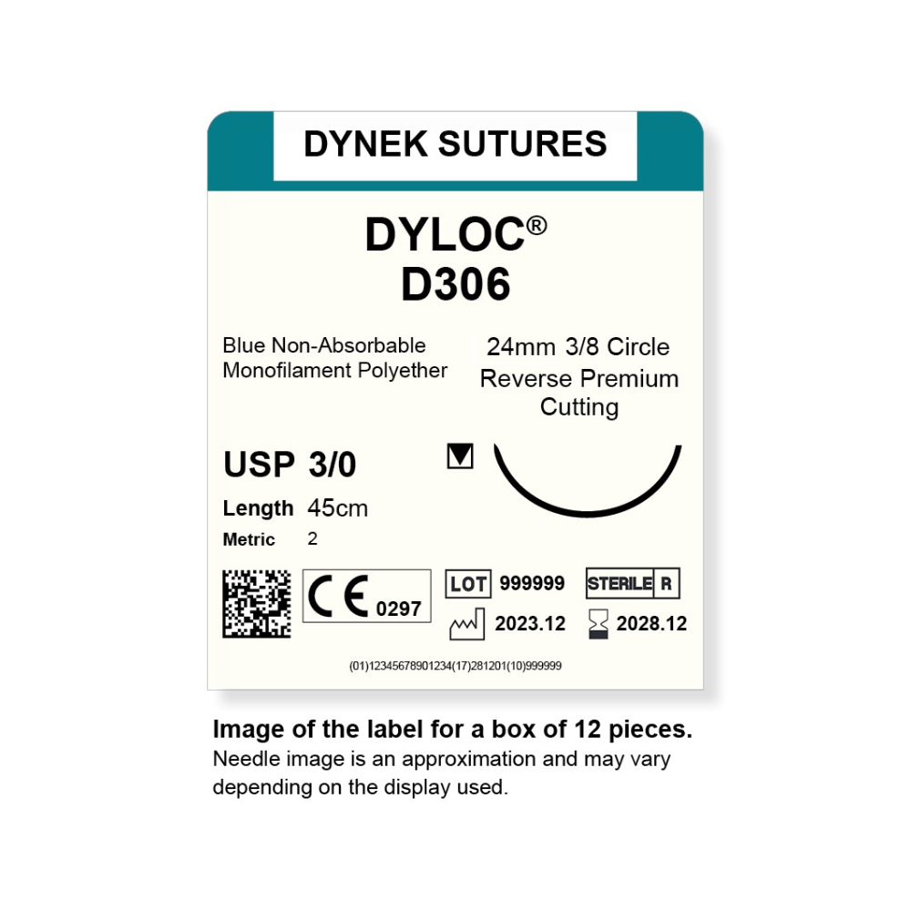 Dynek Dyloc Synthetic Non Absorbable 3/0x45cm On 24mm 3/8 Sutures D306 Box Of 12
